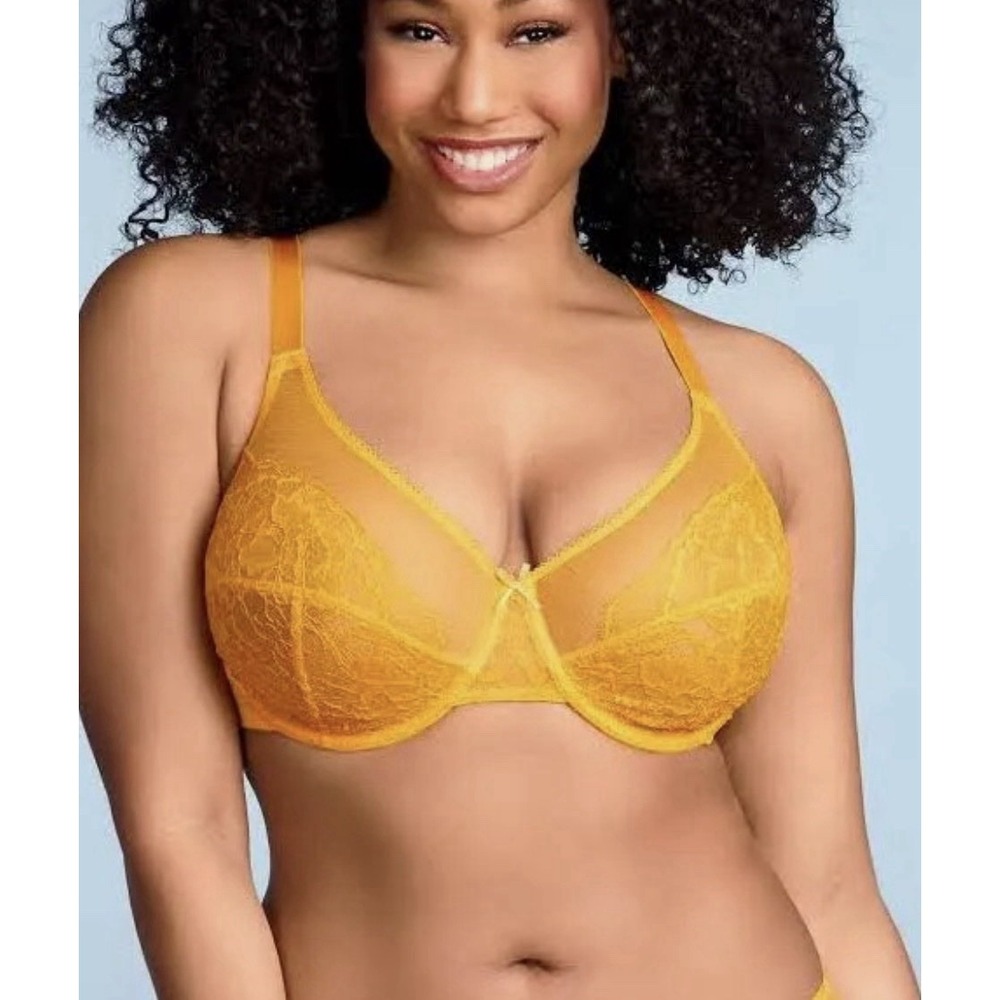 Enchante -Unlined Underwire Lace Minimizer Bra | HSIA Cadmium Yellow 46C NWT